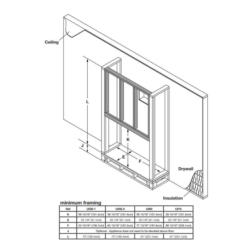 Napoleon Vector 50 Single-Sided 65-Inch Direct Vent Electronic Natural Gas Fireplace With Night Light System [LV50N-2] (SAK29481) - Saksby Wholesale - Dimensions View