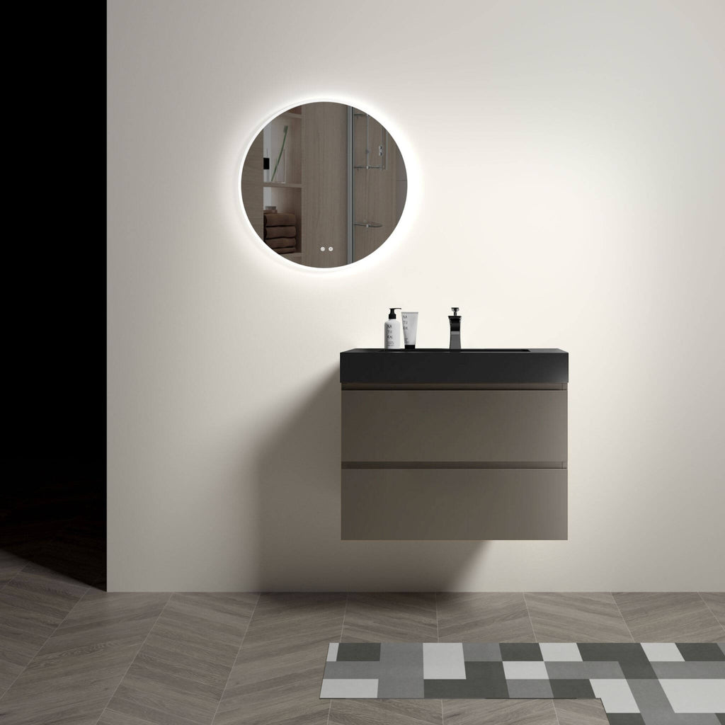 Nuvia 30-Inch Wall-Mounted Bathroom Vanity With Black Sink And Drawers (SAK76251) - Saksby Wholesale - Bathroom Lifestyle Image