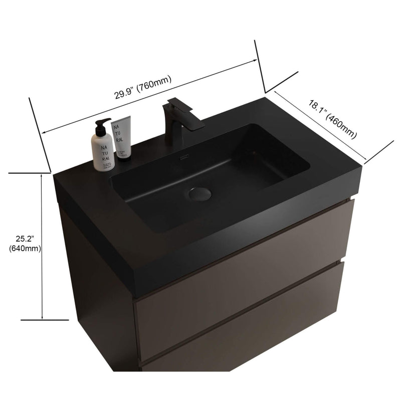 Nuvia 30-Inch Wall-Mounted Bathroom Vanity With Black Sink And Drawers (SAK76251) - Saksby Wholesale - Dimensions