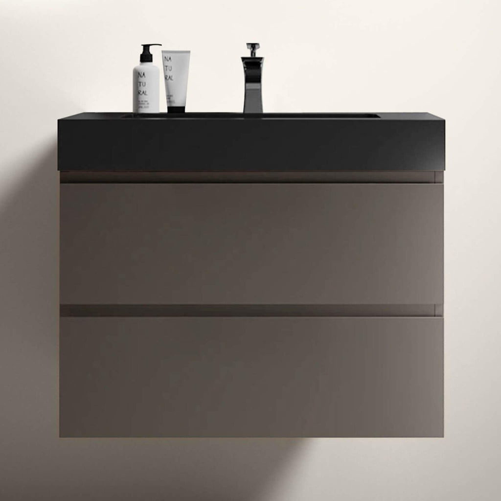Nuvia 30-Inch Wall-Mounted Bathroom Vanity With Black Sink And Drawers (SAK76251) - Saksby Wholesale - Lifestyle Image