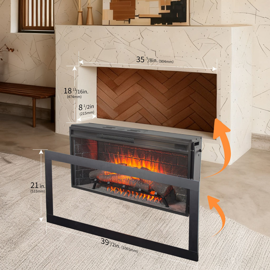 Nuvia 36-Inch Electric Antique Black Infrared Fireplace Insert Trim Kit With Touch Panel (SAK84610) - Saksby Wholesale - Installation Dimensions