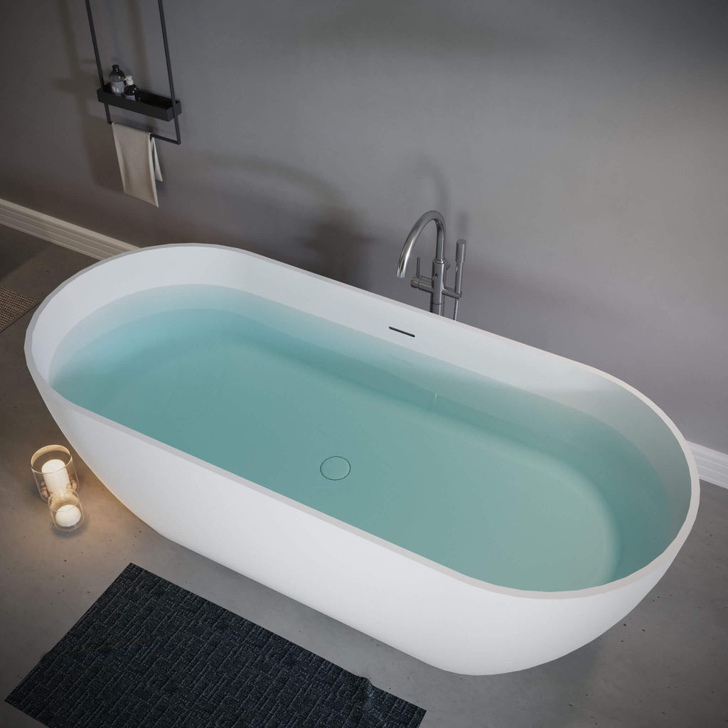 Nuvia 59-Inch Luxury Solid Surface Matte White Freestanding Soaking Tub (SAK95320) - Saksby Wholesale - Product Preview