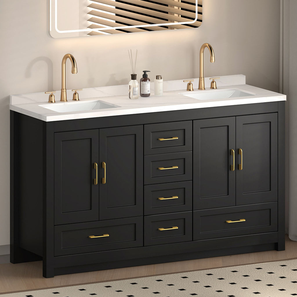Nuvia 60-Inch Black Bathroom Vanity With Soft Close Doors And Drawers Storage (SAK86210) - Saksby Wholesale - Bathroom Lifestyle