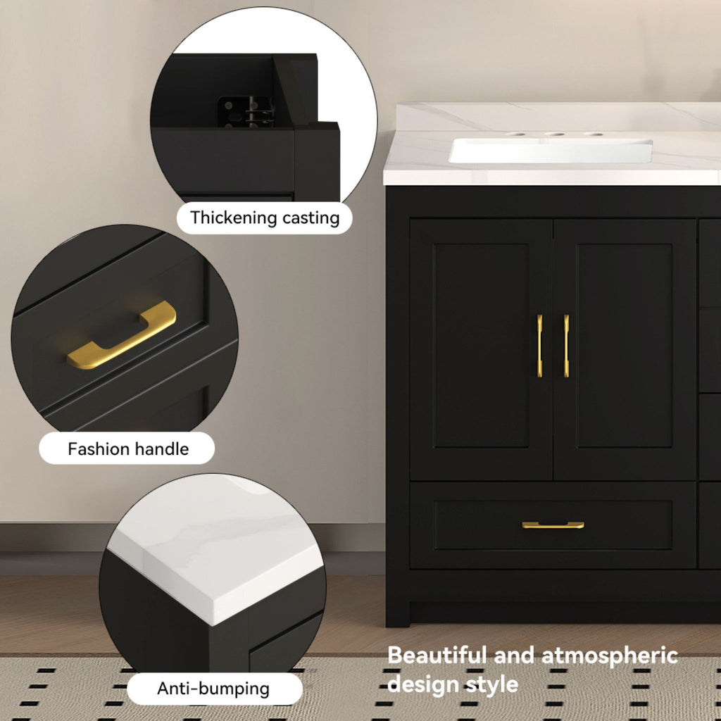 Nuvia 60-Inch Black Bathroom Vanity With Soft Close Doors And Drawers Storage (SAK86210) - Saksby Wholesale - Features
