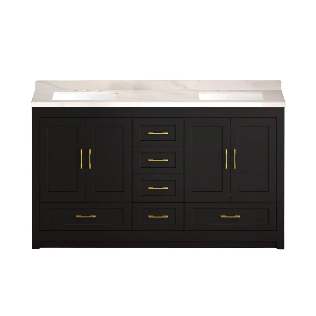 Nuvia 60-Inch Black Bathroom Vanity With Soft Close Doors And Drawers Storage (SAK86210) - Saksby Wholesale - Front VIew
