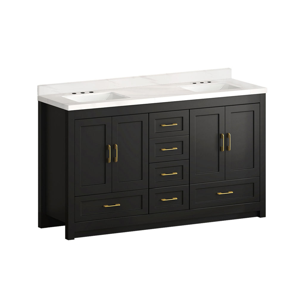 Nuvia 60-Inch Black Bathroom Vanity With Soft Close Doors And Drawers Storage (SAK86210) - Saksby Wholesale - Side Front VIew