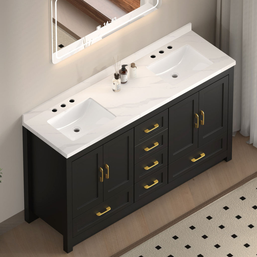 Nuvia 60-Inch Black Bathroom Vanity With Soft Close Doors And Drawers Storage (SAK86210) - Saksby Wholesale - Top View Lifestyle