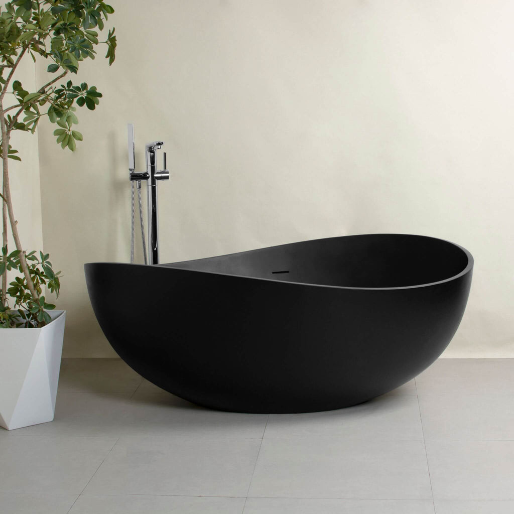 Nuvia 63-Inch Modern Freestanding Single-Piece Matte Black Finish Stone Resin Bathtub (SAK69041) - Saksby Wholesale - Lifestyle Image
