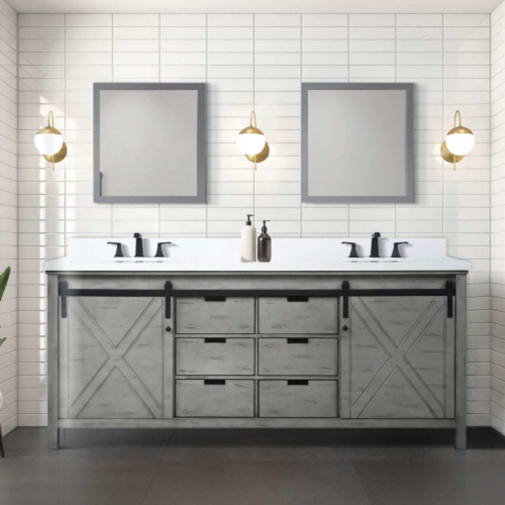 Bathroom Vanity With Two Mirrors, Lights, And A Plant On A Tiled Wall - Saksby Wholesale