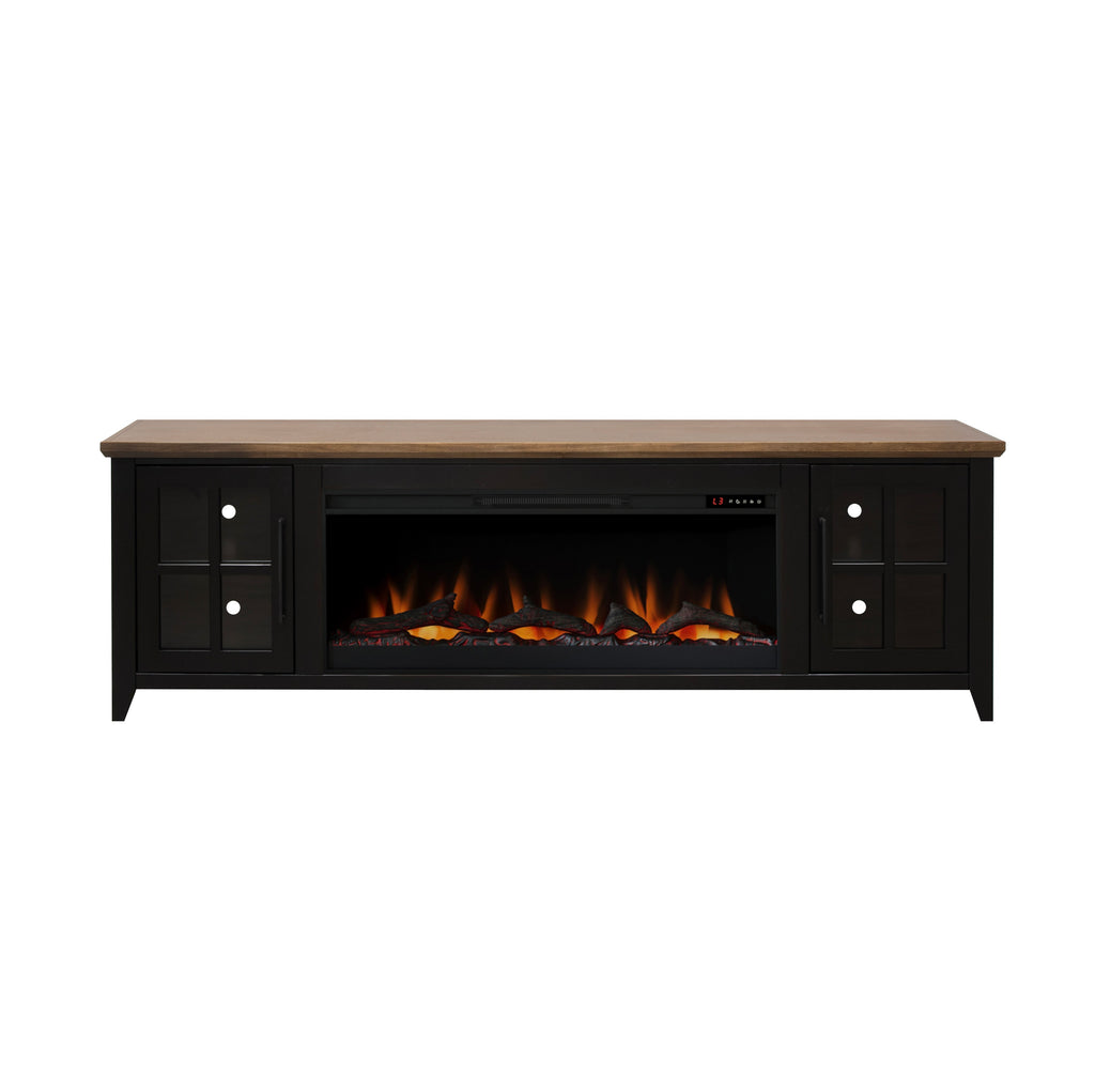 Nuvia 83-Inch Bourbon Black TV Stand With Fireplace And Glass Windowpane Doors (SAK40281) - Saksby Wholesale - Front View