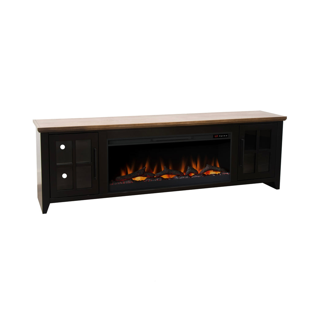 Nuvia 83-Inch Bourbon Black TV Stand With Fireplace And Glass Windowpane Doors (SAK40281) - Saksby Wholesale - Side View