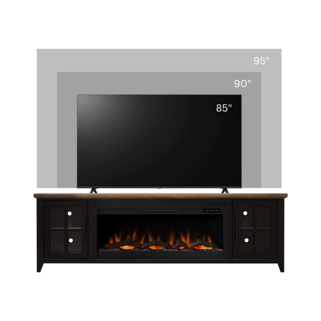 Nuvia 83-Inch Bourbon Black TV Stand With Fireplace And Glass Windowpane Doors (SAK40281) - Saksby Wholesale - Size Variations