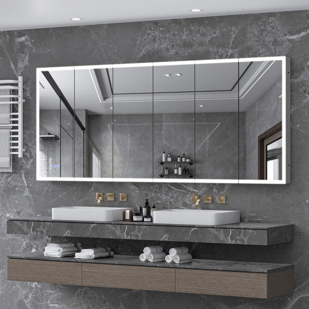 Nuvia 96X40-Inch Wall-Mounted Medicine Cabinet Mirror With Anti-Fog And Tri-Color LED Lights (SAK82340) - Saksby Wholesale - Bathroom Lifestyle