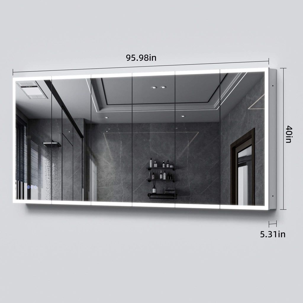 Nuvia 96X40-Inch Wall-Mounted Medicine Cabinet Mirror With Anti-Fog And Tri-Color LED Lights (SAK82340) - Saksby Wholesale - Dimensions