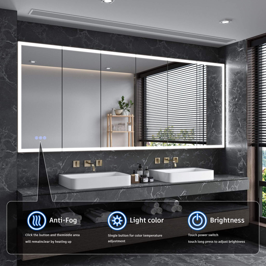 Nuvia 96X40-Inch Wall-Mounted Medicine Cabinet Mirror With Anti-Fog And Tri-Color LED Lights (SAK82340) - Saksby Wholesale - Features