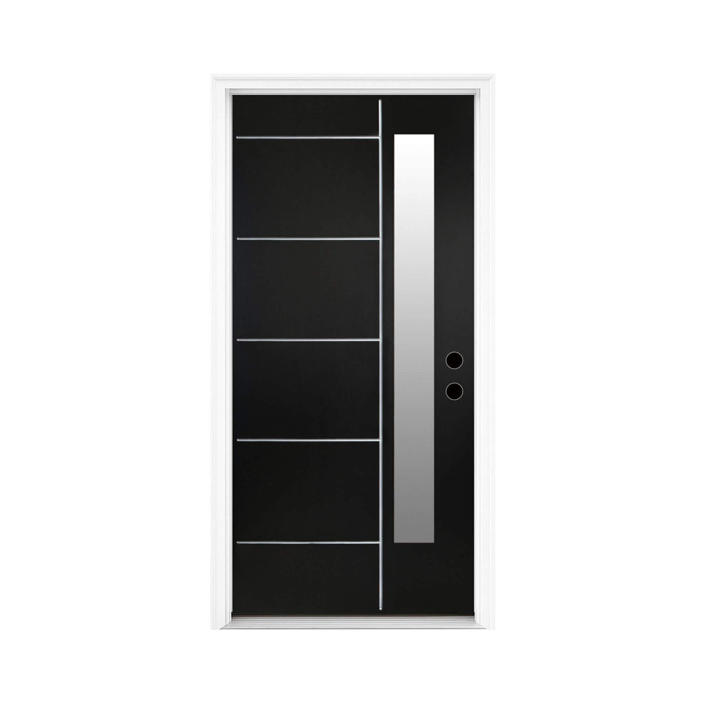 [36X80-Inch] Nuvia Black Modern Left Inswing Fiberglass Entry Door With Frosted Glass (SAK25849) - Saksby Wholesale - Front View