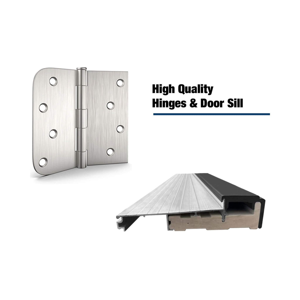 [36X80-Inch] Nuvia Black Modern Left Inswing Fiberglass Entry Door With Frosted Glass (SAK25849) - Saksby Wholesale - Hinges