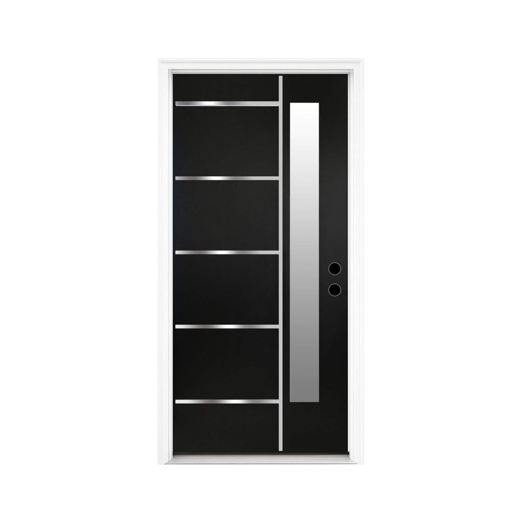 [36X80-Inch] Nuvia Black Modern Left Inswing Fiberglass Front Door With Frosted Glass [4-9/16 Frame] (SAK96731) - Saksby Wholesale - Front View