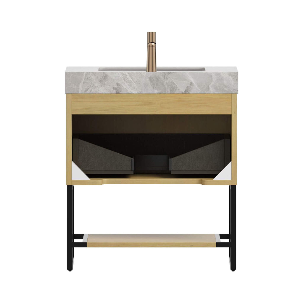 Nuvia Luxury 30-Inch Corolla Oak Freestanding Bathroom Vanity With Sink And Storage (SAK79352) - Back View