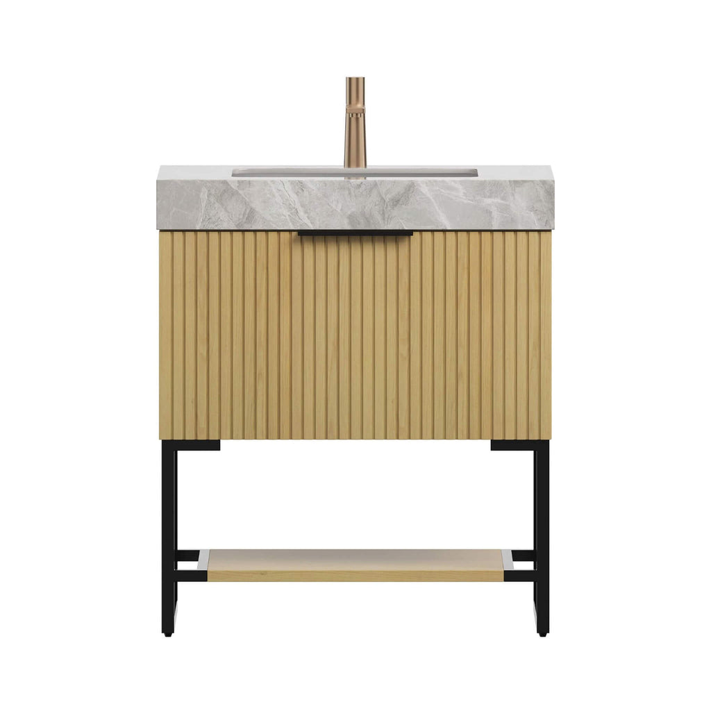 Nuvia Luxury 30-Inch Corolla Oak Freestanding Bathroom Vanity With Sink And Storage (SAK79352) - Front View