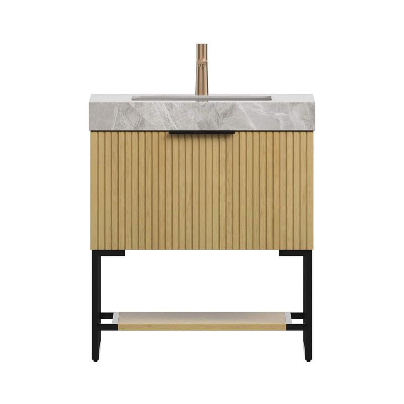 Nuvia Luxury 30-Inch Corolla Oak Freestanding Bathroom Vanity With Sink And Storage (SAK79352) - Front View