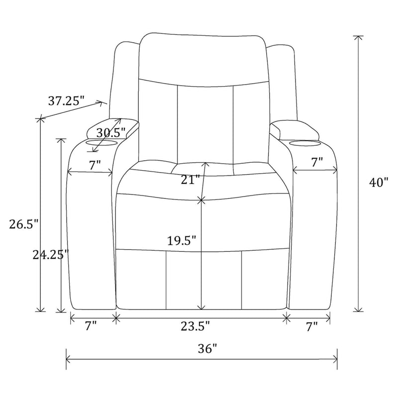 Nuvia Luxury Charcoal Upholstered Power Recliner Armchair With LED Lights (SAK16429) - Saksby Wholesale - Dimension View