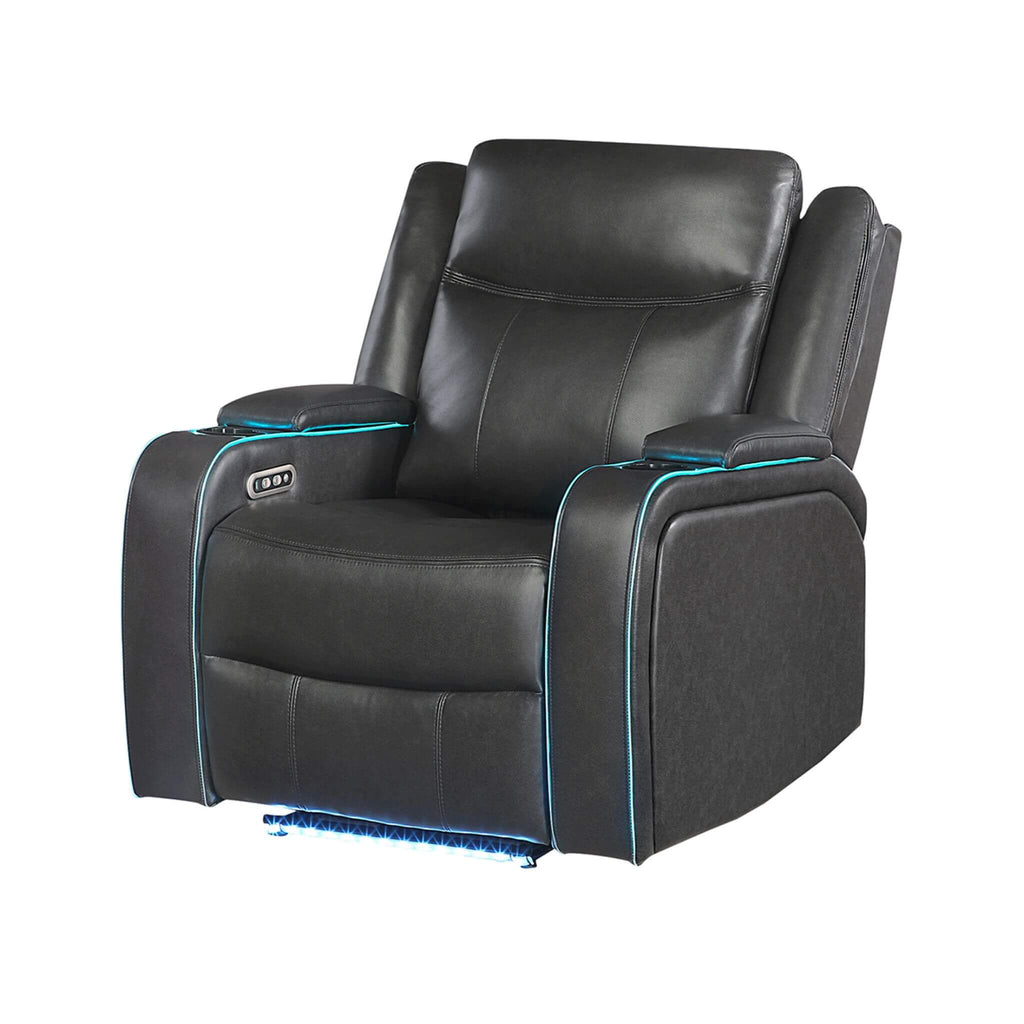 Nuvia Luxury Charcoal Upholstered Power Recliner Armchair With LED Lights (SAK16429) - Saksby Wholesale - Front Left View