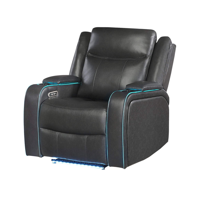 Nuvia Luxury Charcoal Upholstered Power Recliner Armchair With LED Lights (SAK16429) - Saksby Wholesale - Front Left View