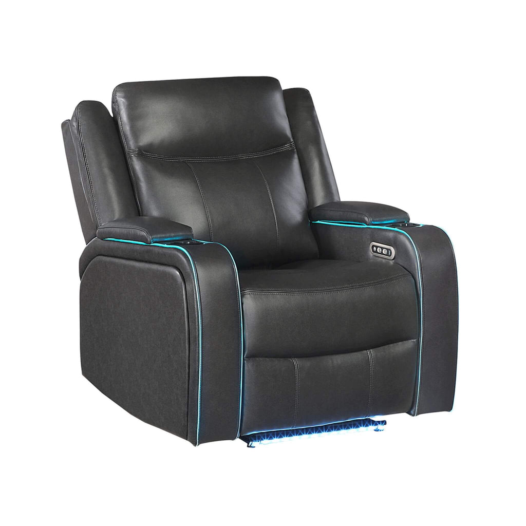 Nuvia Luxury Charcoal Upholstered Power Recliner Armchair With LED Lights (SAK16429) - Saksby Wholesale - Front Right View