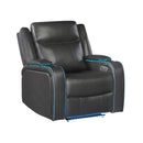 Nuvia Luxury Charcoal Upholstered Power Recliner Armchair With LED Lights (SAK16429) - Saksby Wholesale - Front Right View