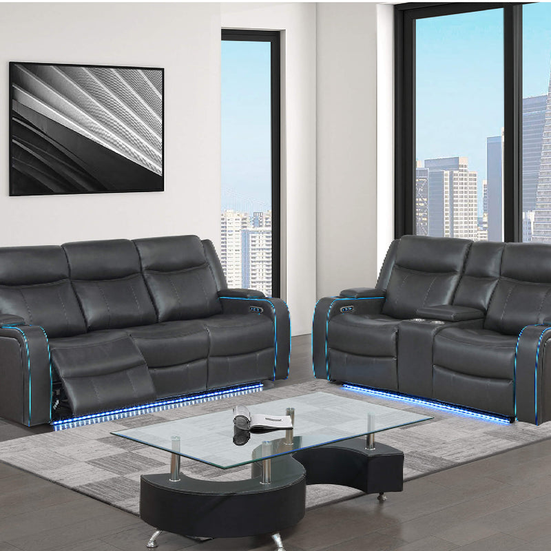 Nuvia Luxury Charcoal Upholstered Power Recliner Armchair With LED Lights (SAK16429) - Saksby Wholesale - Lobby View