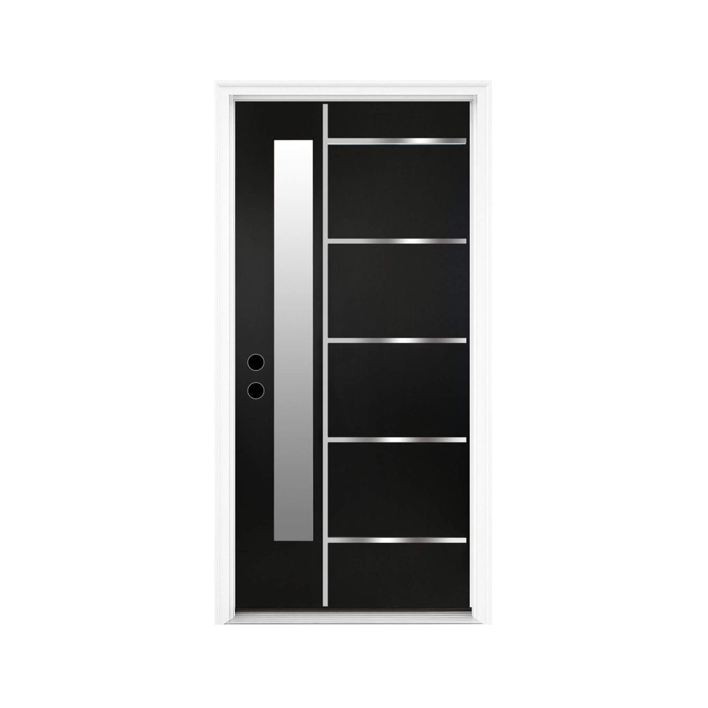 [36X80-Inch] Nuvia Modern Frosted Glass Black Fiberglass Front Door With Right Inswing (SAK10584) - Saksby Wholesale - Front View