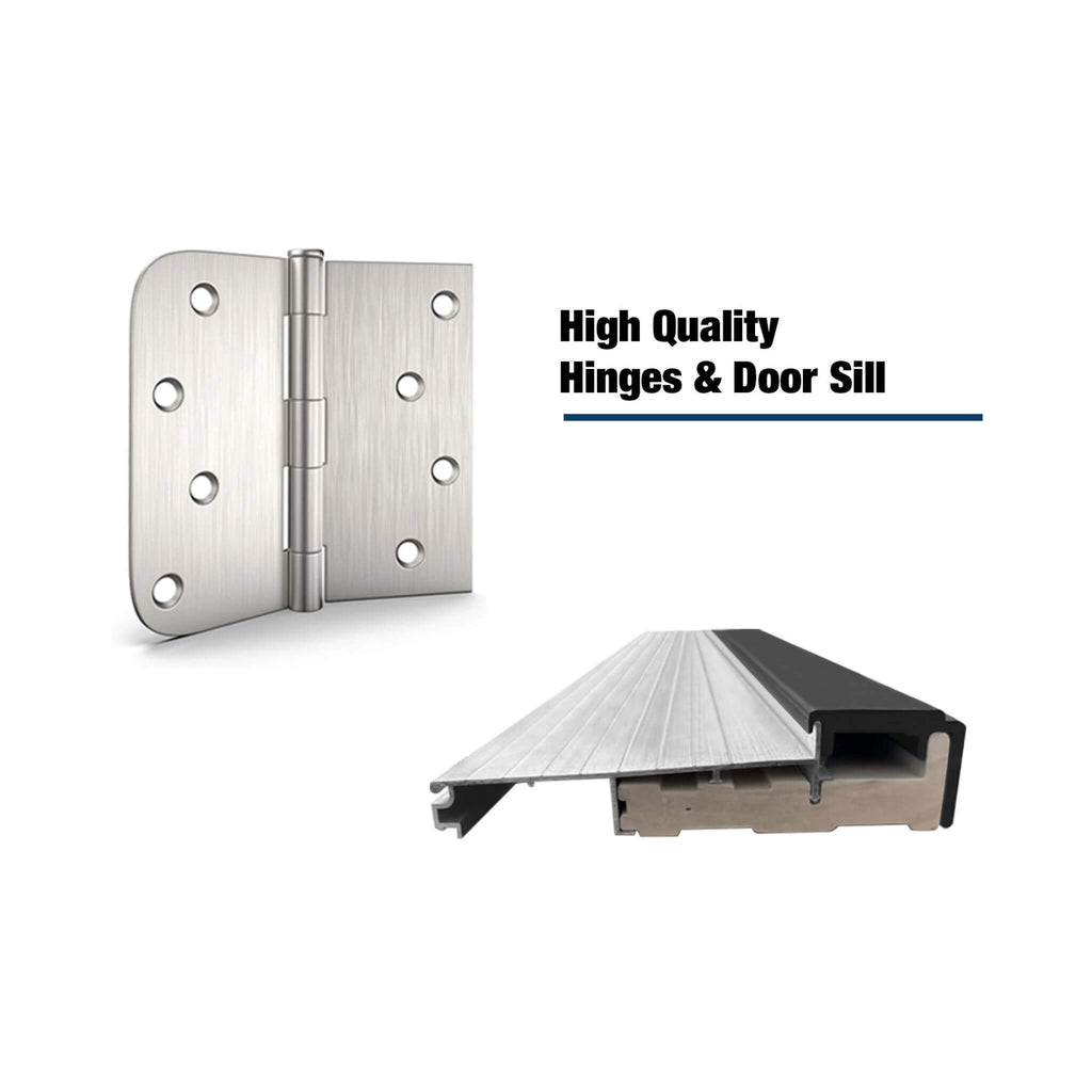 [36X80-Inch] Nuvia Modern Frosted Glass Black Fiberglass Front Door With Right Inswing (SAK10584) - Saksby Wholesale - Hinges