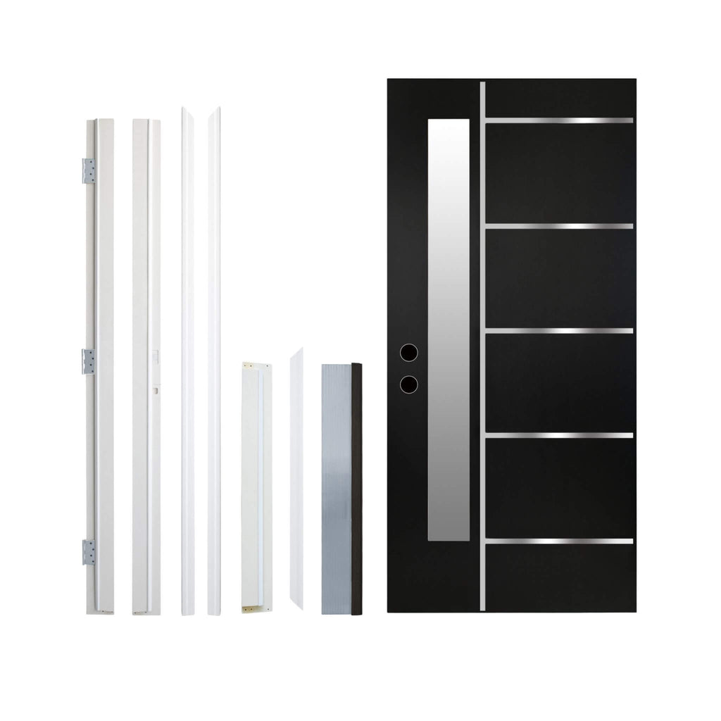 [36X80-Inch] Nuvia Modern Frosted Glass Black Fiberglass Front Door With Right Inswing (SAK10584) - Saksby Wholesale - Product Materials