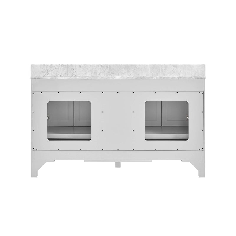 Nuvia Premium 60-Inch Freestanding Double Sink Bathroom Vanity With Carrara Marble Top (SAK51829) - Saksby Wholesale - Back View