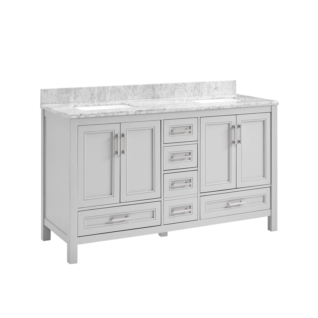 Nuvia Premium 60-Inch Freestanding Double Sink Bathroom Vanity With Carrara Marble Top (SAK51829) - Saksby Wholesale - Front Right View