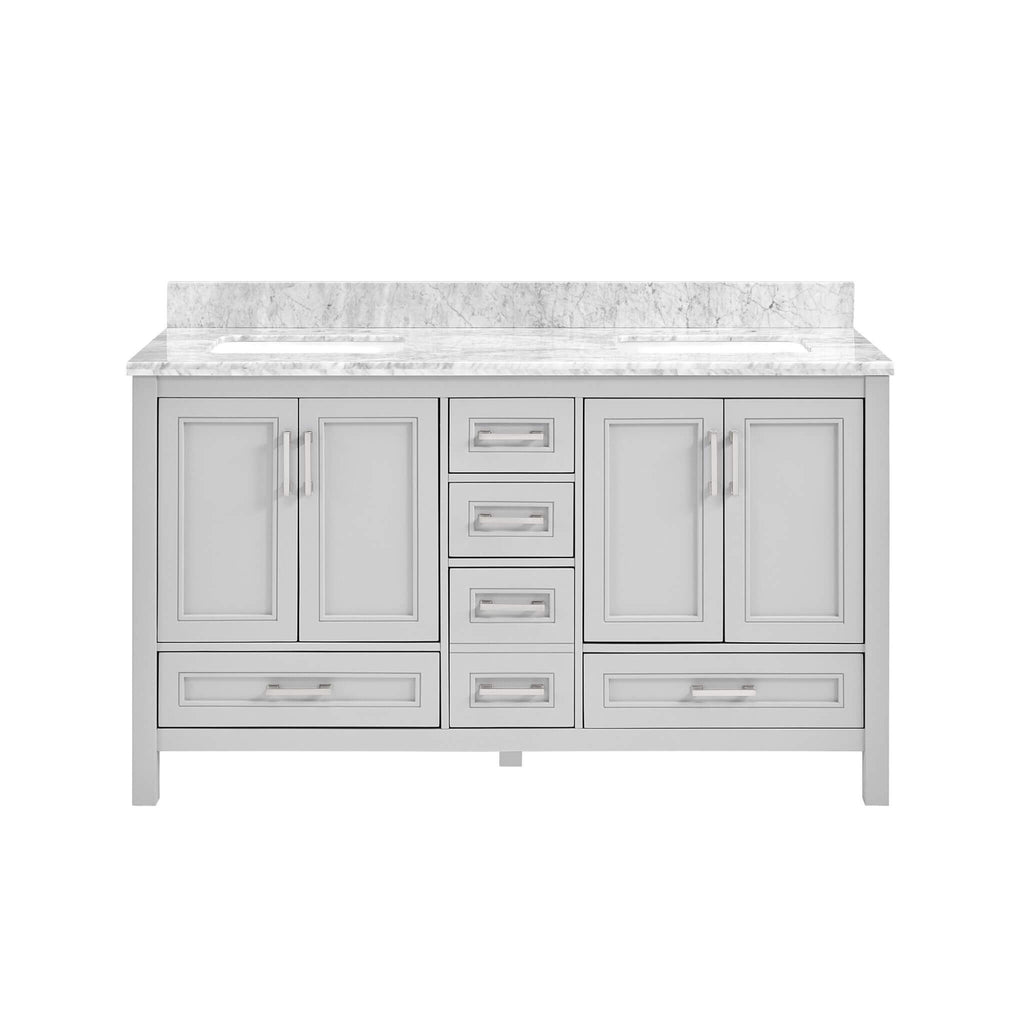 Nuvia Premium 60-Inch Freestanding Double Sink Bathroom Vanity With Carrara Marble Top (SAK51829) - Saksby Wholesale - Front View