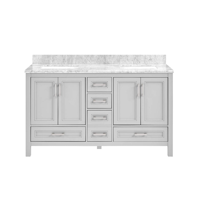 Nuvia Premium 60-Inch Freestanding Double Sink Bathroom Vanity With Carrara Marble Top (SAK51829) - Saksby Wholesale - Front View