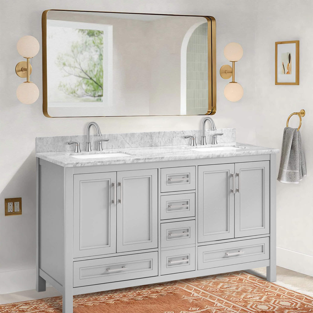 Nuvia Premium 60-Inch Freestanding Double Sink Bathroom Vanity With Carrara Marble Top (SAK51829) - Saksby Wholesale - Other Room View
