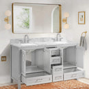 Nuvia Premium 60-Inch Freestanding Double Sink Bathroom Vanity With Carrara Marble Top (SAK51829) - Saksby Wholesale - Open Cabinet View