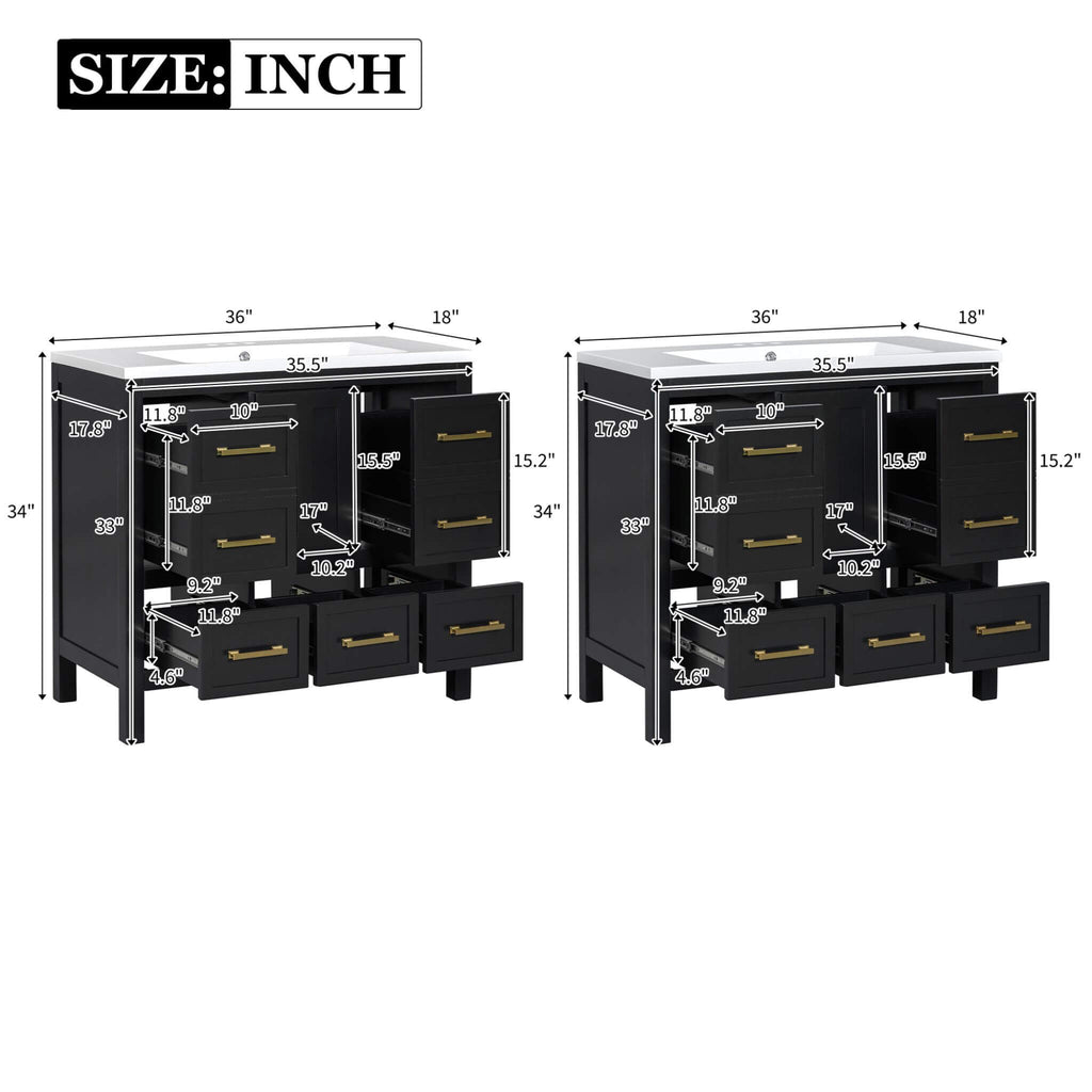 Nuvia Premium 72-Inch Bathroom Vanity Set With Resin Sink And Soft-Close Drawers (SAK62749) - Saksby Wholesale - Dimensions