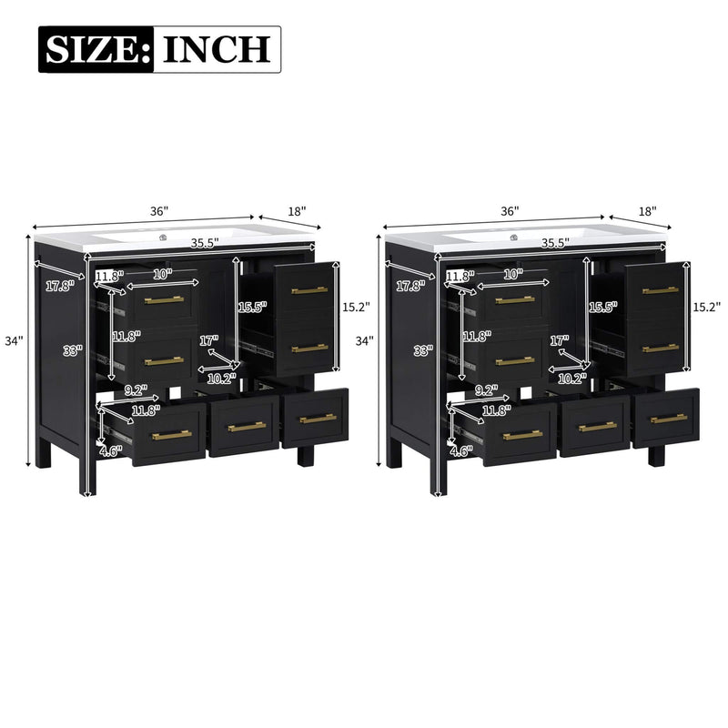 Nuvia Premium 72-Inch Bathroom Vanity Set With Resin Sink And Soft-Close Drawers (SAK62749) - Saksby Wholesale - Dimensions