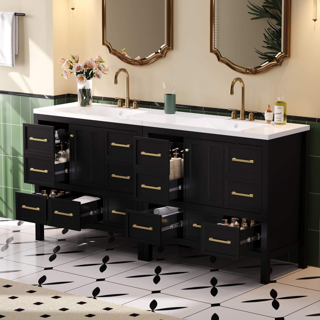 Nuvia Premium 72-Inch Bathroom Vanity Set With Resin Sink And Soft-Close Drawers (SAK62749) - Saksby Wholesale - Open Drawers Lifestyle