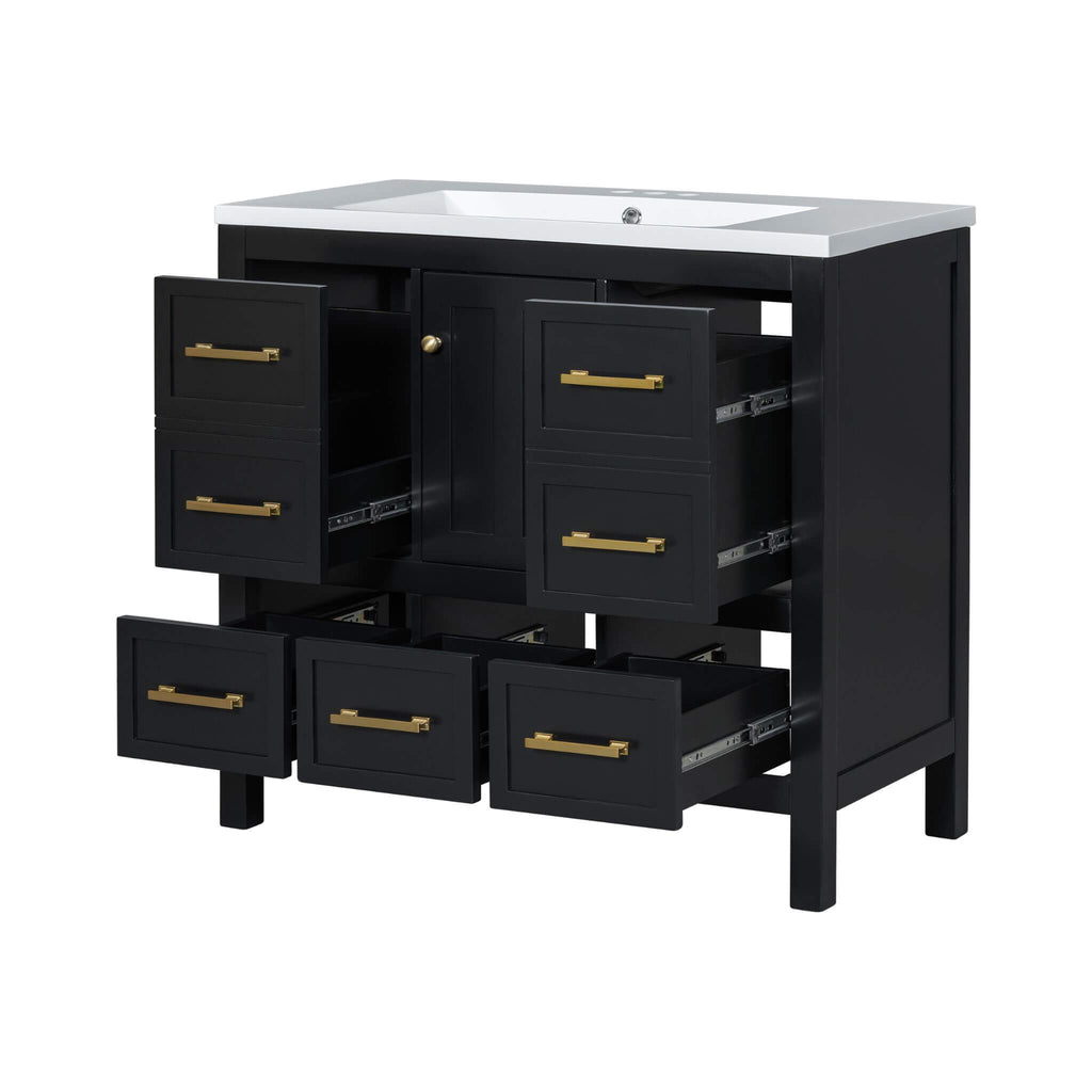 Nuvia Premium 72-Inch Bathroom Vanity Set With Resin Sink And Soft-Close Drawers (SAK62749) - Saksby Wholesale - Open Drawers Side View