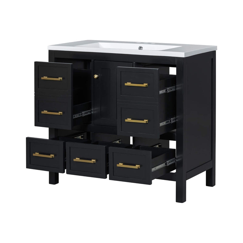 Nuvia Premium 72-Inch Bathroom Vanity Set With Resin Sink And Soft-Close Drawers (SAK62749) - Saksby Wholesale - Open Drawers Side View