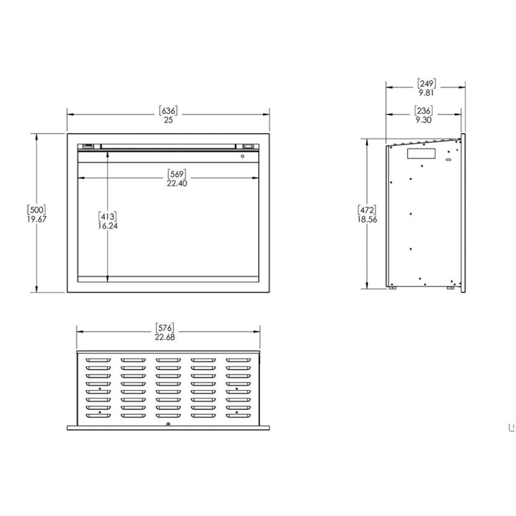 MODERN FLAMES ORION TRADITIONAL 26" Heliovision Electric Fireplace [OR26-TRAD] (SAK51873) - Dimensions View