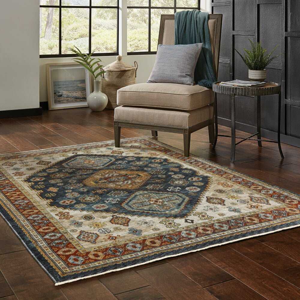 Oriental Weavers Aberdeen 005W1 Blue Medallion Polyester Indoor Area Rug (SAK89014)