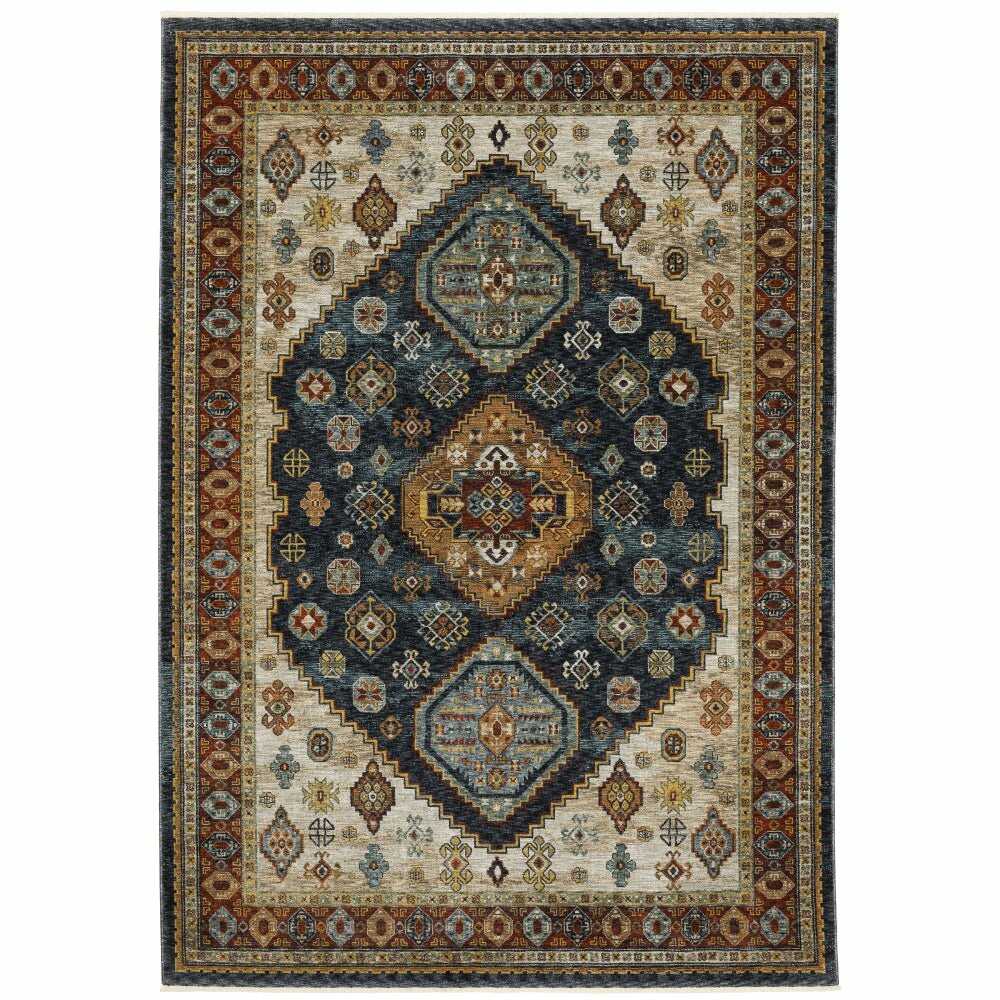 Oriental Weavers Aberdeen 005W1 Blue Medallion Polyester Indoor Area Rug (SAK89014)