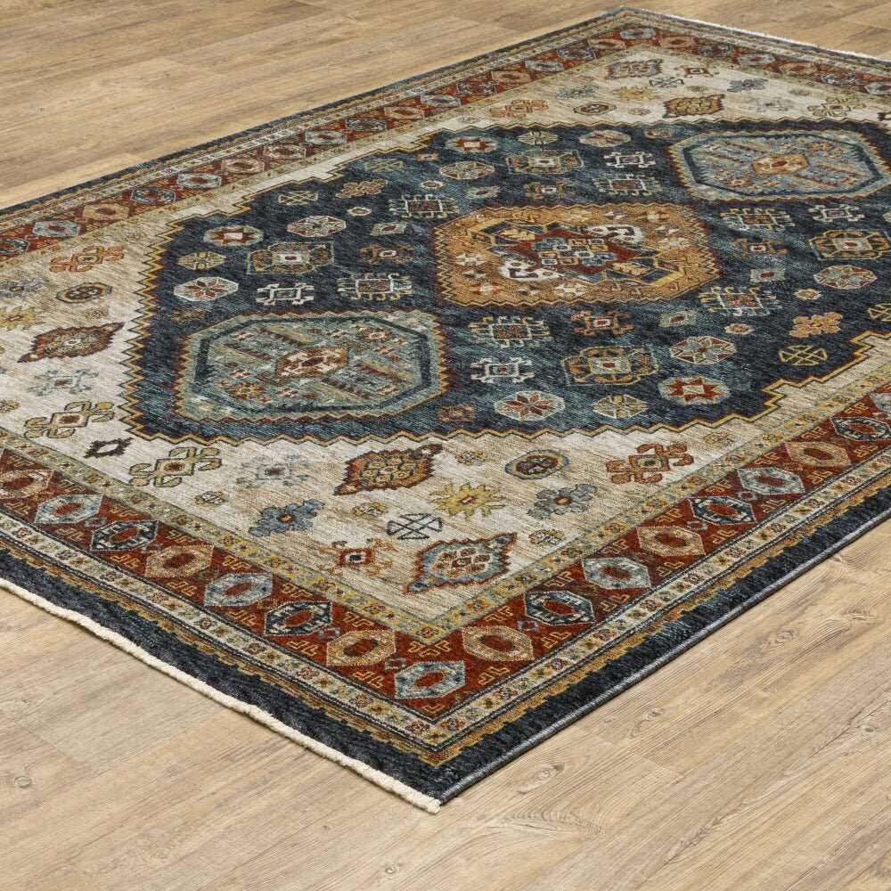 Oriental Weavers Aberdeen 005W1 Blue Medallion Polyester Indoor Area Rug (SAK89014)