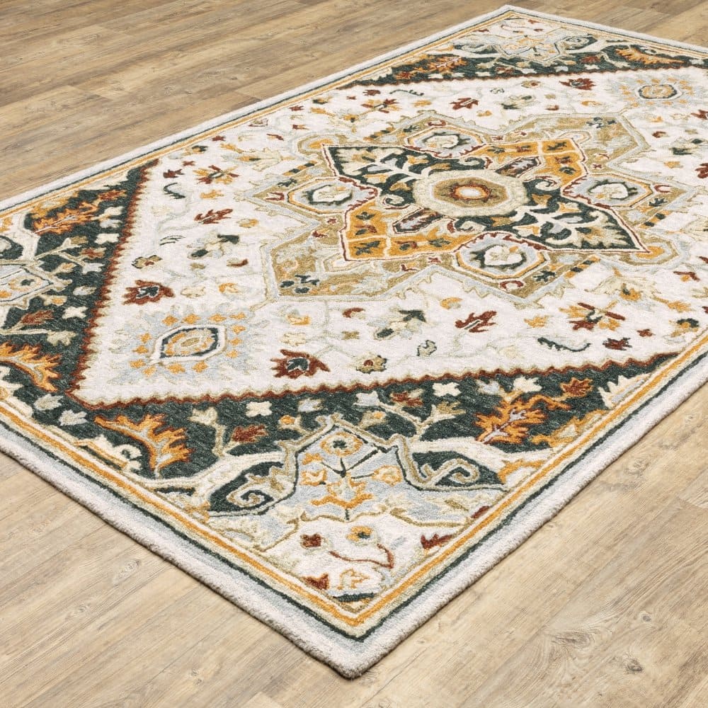 Oriental Weavers Alfresco 28407 Ivory Bohemian Medallion Wool Indoor Area Rectangle Rug In Navy (SAK08572)